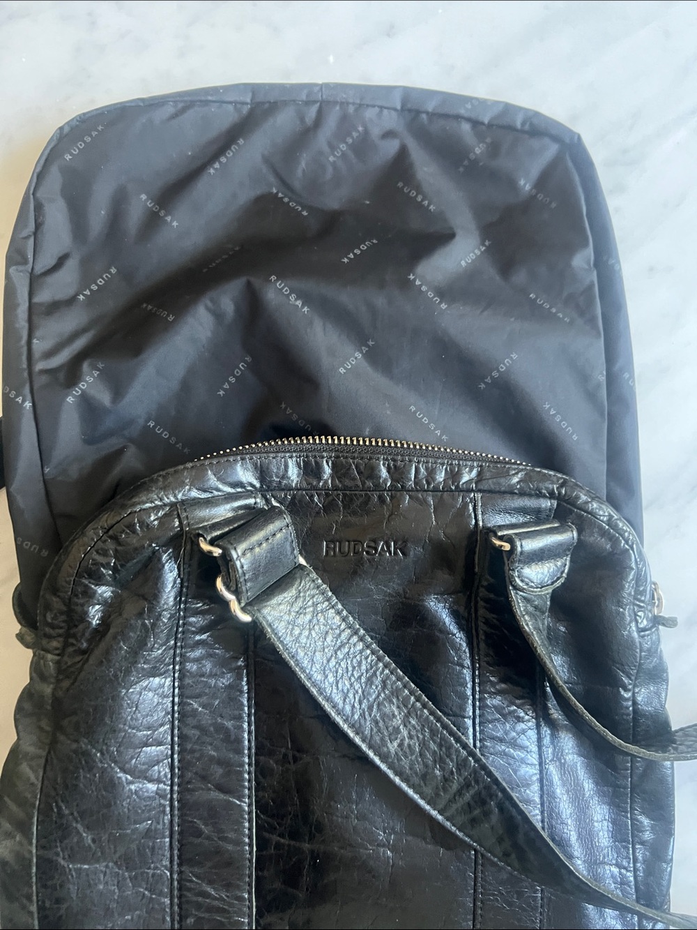 Vintage RUDSAK Black Leather Double-Strap Shoulder Bag - Picture 11 of 12